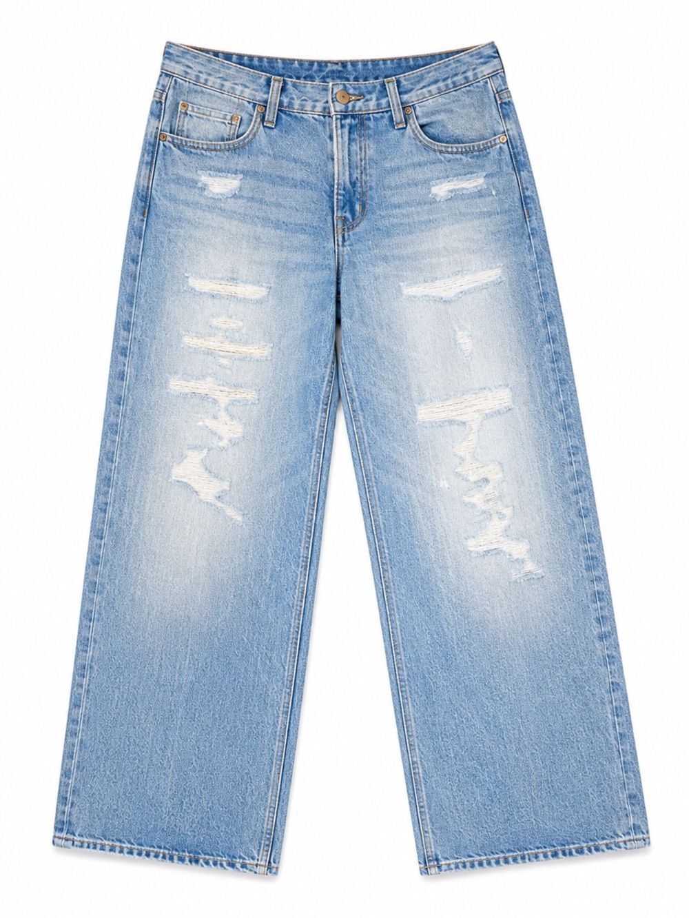 Levi Strauss Signature Relaxed Wide Leg Distressed Jeans Light Wash 38